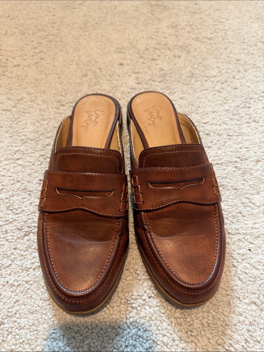 Crown Vintage Brown Leather Penny Loafer Mules
